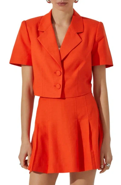 Astr Short Sleeve Crop Blazer In Orange