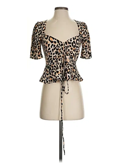 Pre-owned Astr Short Sleeve Top Brown Animal Print Pattern Sweetheart Neckline Tops