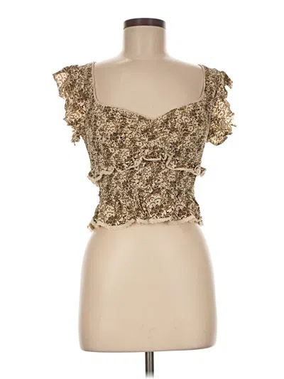 Pre-owned Astr Short Sleeve Top Gold Sweetheart Neckline Tops