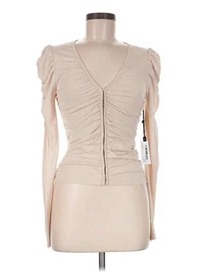 Pre-owned Astr Short Sleeve Top Tan Plunge Neckline Tops