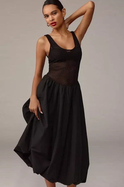 Astr Sleeveless Contrast Bubble-hem Midi Dress In Black