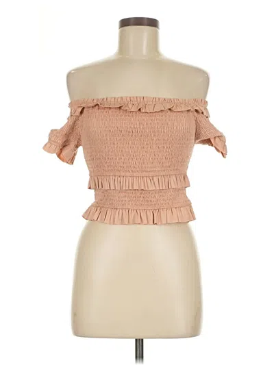 Pre-owned Astr Sleeveless Top Tan Strapless Neckline Tops In Brown