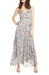 Astr Snake Print Strappy V Neck Chiffon Maxi Dress In Gray In Grey