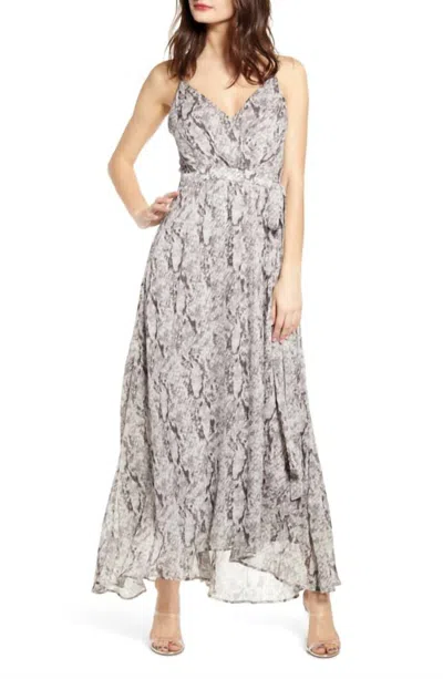 Astr Snake Print Strappy V Neck Chiffon Maxi Dress In Gray In Grey