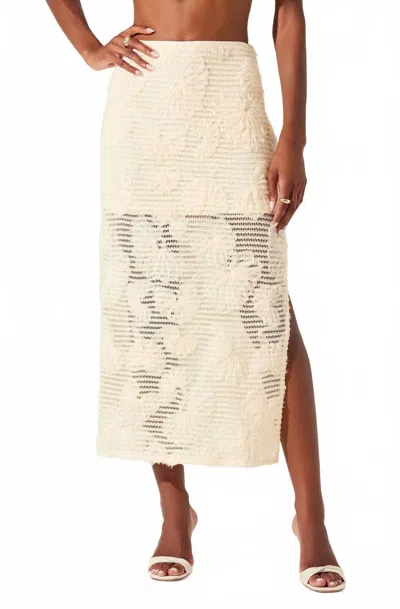 ASTR SOL TEXTURED FLORAL KNIT MIDI SKIRT IN CREAM