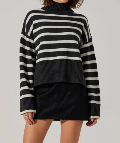 ASTR SOPHEA STRIPED MOCK NECK SWEATER IN CHARCOAL CREAM