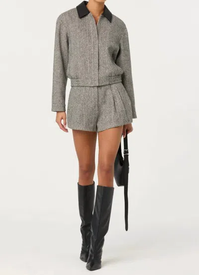 Astr Sorine High-rise Shorts In Grey Herringbone In Gray