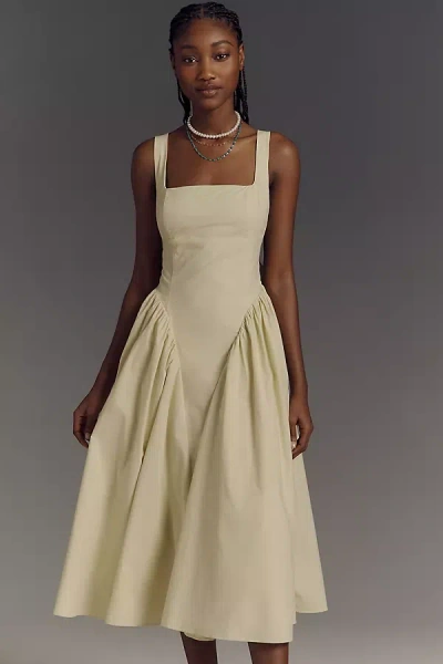 Astr Square-neck Basque-waist Midi Dress In Green