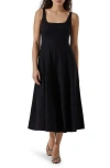 Astr Square Neck Midi Dress In Black