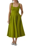 Astr Square Neck Midi Dress In Green