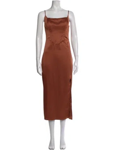 Pre-owned Astr Square Neckline Midi Length Dress In Brown
