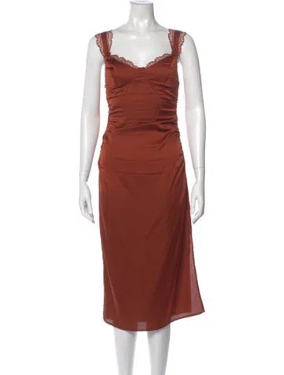 Pre-owned Astr Square Neckline Midi Length Dress In Orange