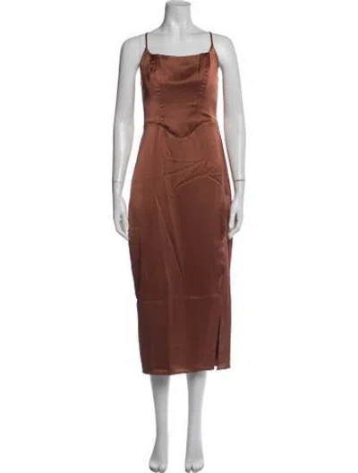 Pre-owned Astr Square Neckline Midi Length Dress In Orange