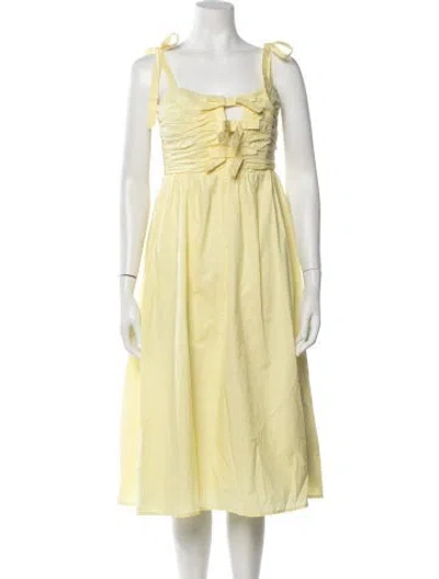 Pre-owned Astr Square Neckline Midi Length Dress In Yellow