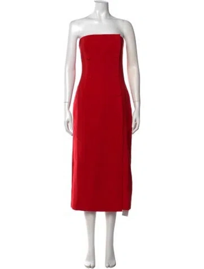 Pre-owned Astr Strapless Midi Length Dress In Red