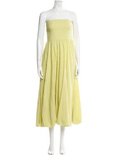 Pre-owned Astr Strapless Midi Length Dress In Yellow