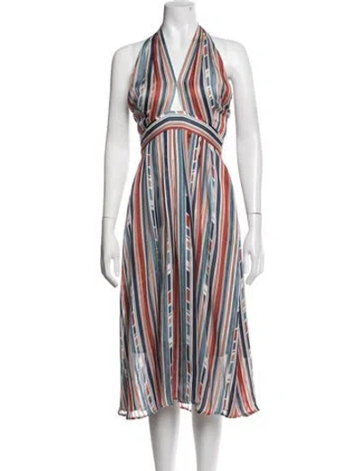 Pre-owned Astr Striped Midi Length Dress In Blue