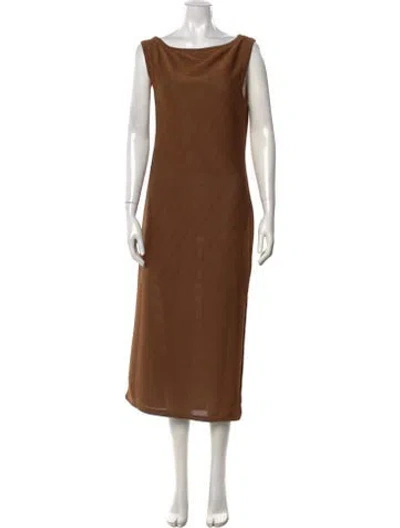 Pre-owned Astr Striped Midi Length Dress In Brown