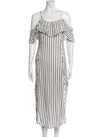 Pre-owned Astr Striped Midi Length Dress In White