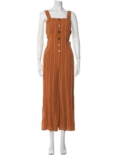 Pre-owned Astr Striped Square Neckline Jumpsuit In Brown