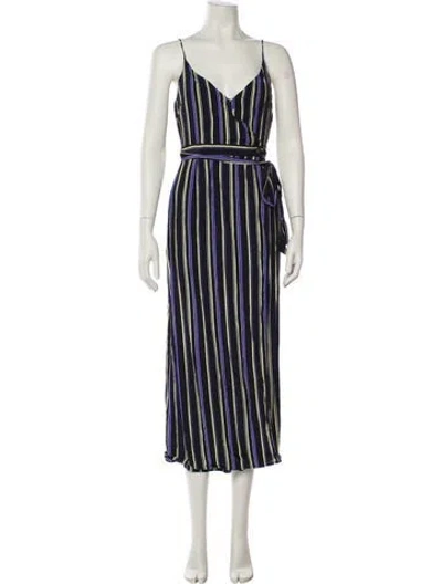 Pre-owned Astr Striped V-neck Jumpsuit In Blue