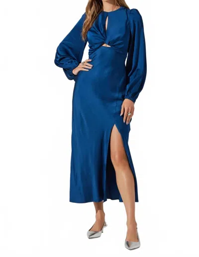 Astr Suzy Satin Cutout Dress In Teal In Blue