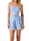 Astr Womens Kiya Eyelet Trim Crop Top Kiya Eyelet Trim Shorts In Blue