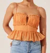 Astr Sylvan Shirred Peplum Top In Papaya In Orange
