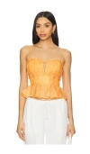 Astr Sylvan Shirred Peplum Top In Papaya In Papaya