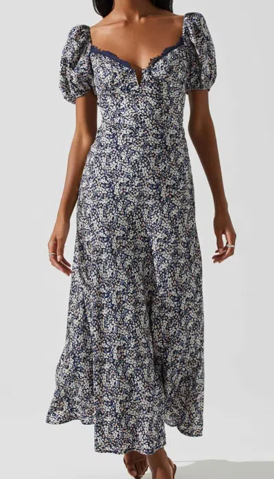 Astr Sylvie Dress In Navy Ditsy In Multi