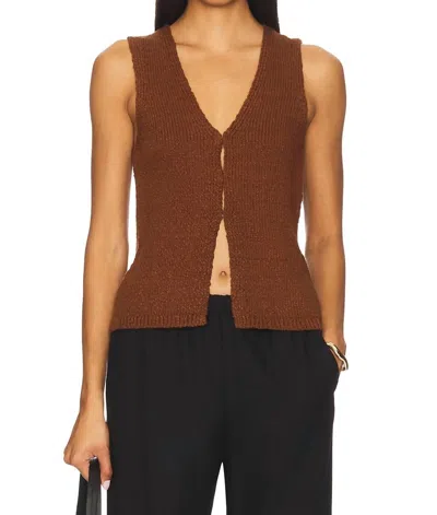 ASTR TAIMI CROCHET SWEATER VEST IN BROWN