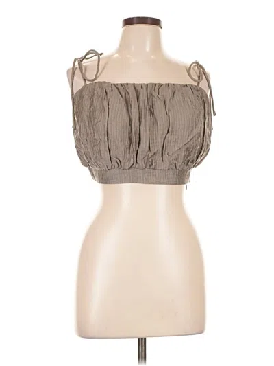 Pre-owned Astr Tank Top Brown Solid Pattern Strapless Neckline Tops
