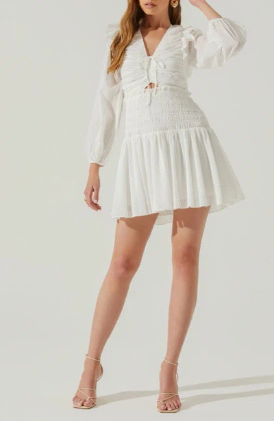 Astr Tayah Smocked Long Sleeve Minidress In White