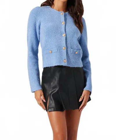 Astr Teddy Button Up Cardigan Sweater In Baby Blue