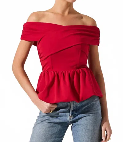 Astr Tennille Off The Shoulder Peplum Top In Red
