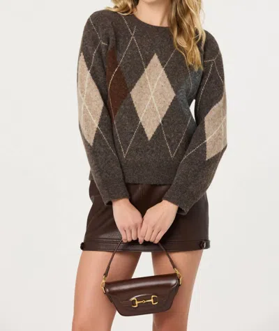 Astr Terri Crewneck Sweater In Grey Brown Argyle