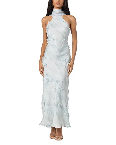 Astr The Label 3d Floral Applique Sleeveless Halter Dress In Silver