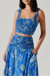 Astr The Label Abstract Print Crop Top In Blue Lemon Print