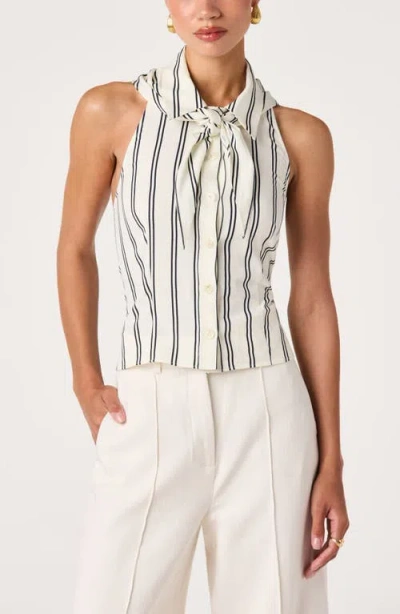 Astr The Label Adrianna Stripe Cotton Halter Top In White