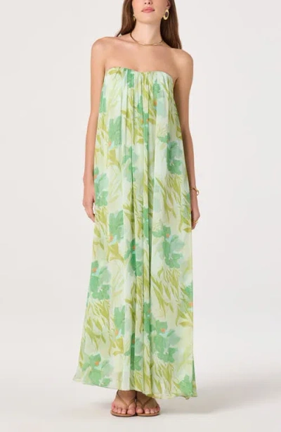 Astr The Label Aileen Strapless Chiffon Maxi Dress In Green