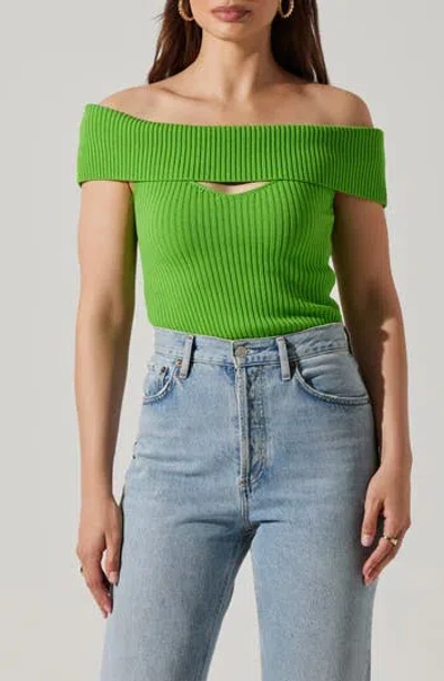 Astr The Label Ainsley Cutout Off The Shoulder Sweater In Green