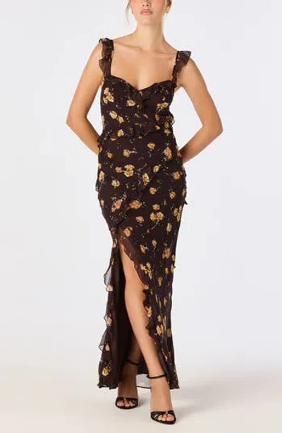 Astr The Label Aleah Floral Ruffle Maxidress In Brown