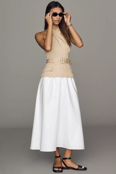 Astr The Label Aleda Twofer Halter Belted Midi Dress In Beige