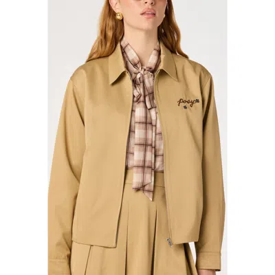 Astr The Label Alice Embroidered Cotton Blend Jacket In Khaki