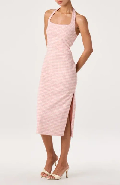 Astr The Label Alice Gingham Halter Neck Midi Dress In Pink