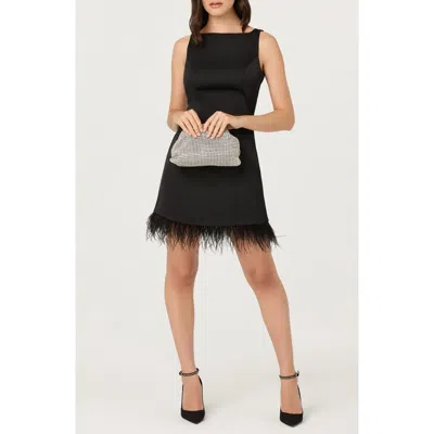 Astr The Label Alisanne Bateau Neck Feather Hem Minidress In Black
