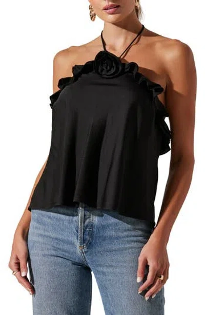 Astr The Label Alix Rosette Halter Top In Black