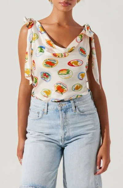 Astr The Label Allexina Printed Cowl Neck Top In White