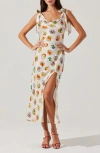 Astr The Label Allexina Printed Tie Shoulder Midi Dress In White