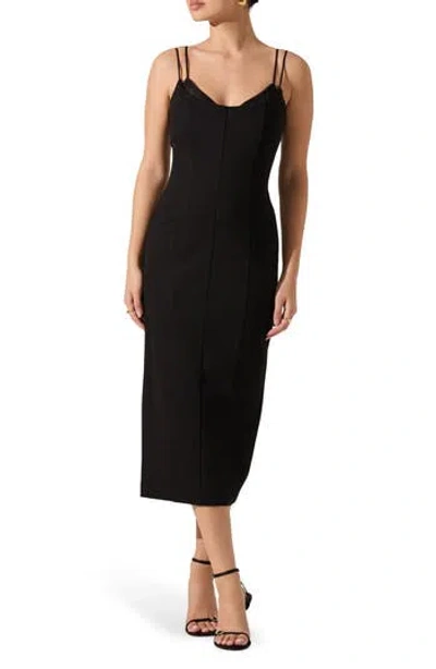 Astr The Label Allura Peekaboo Lace Trim Midi Dress In Black
